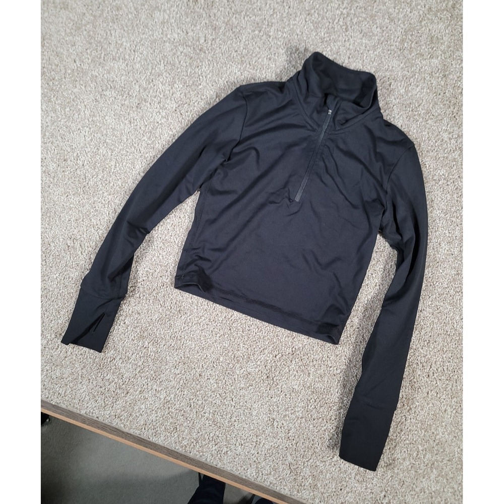 Paragon 1/4 Zip Pullover Jacket XS Black Womens Gym Stretch Crop Long Sleeve